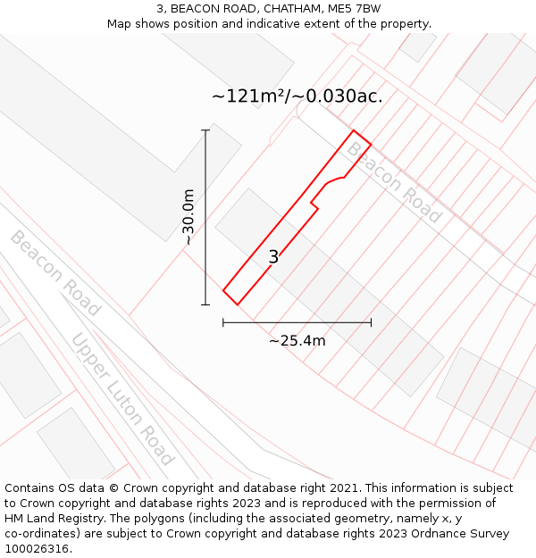 3, BEACON ROAD, CHATHAM, ME5 7BW: Plot and title map