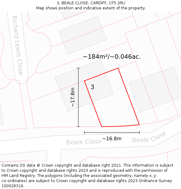 3, BEALE CLOSE, CARDIFF, CF5 2RU: Plot and title map