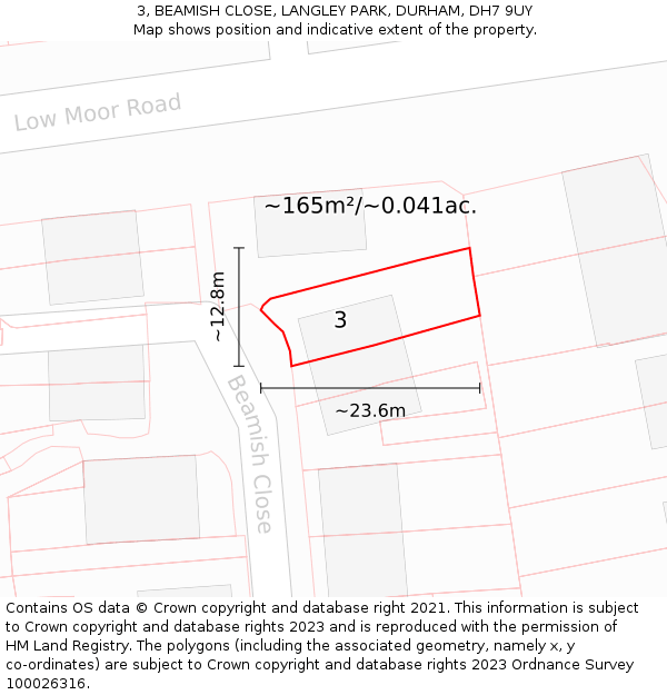 3, BEAMISH CLOSE, LANGLEY PARK, DURHAM, DH7 9UY: Plot and title map