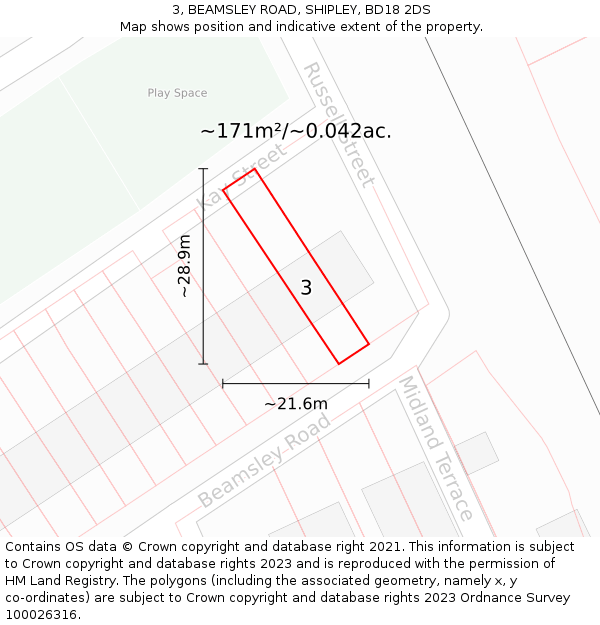 3, BEAMSLEY ROAD, SHIPLEY, BD18 2DS: Plot and title map