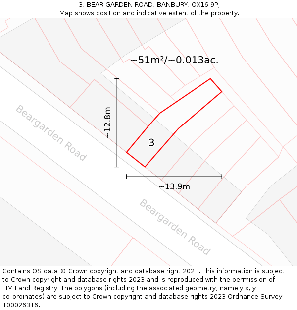3, BEAR GARDEN ROAD, BANBURY, OX16 9PJ: Plot and title map