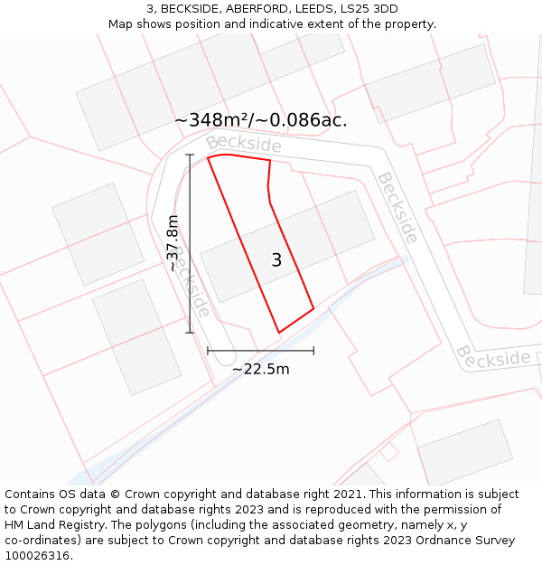3, BECKSIDE, ABERFORD, LEEDS, LS25 3DD: Plot and title map