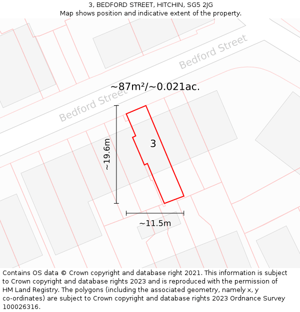 3, BEDFORD STREET, HITCHIN, SG5 2JG: Plot and title map