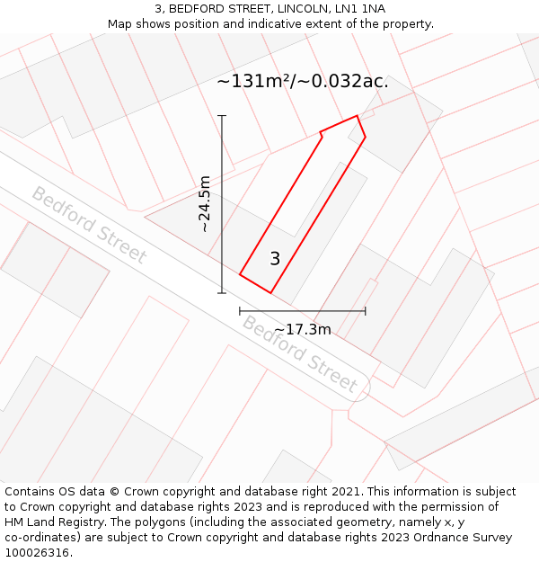 3, BEDFORD STREET, LINCOLN, LN1 1NA: Plot and title map