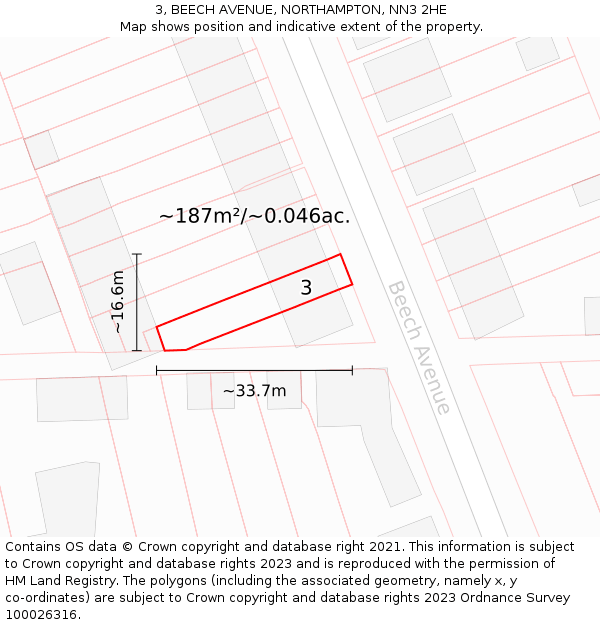 3, BEECH AVENUE, NORTHAMPTON, NN3 2HE: Plot and title map