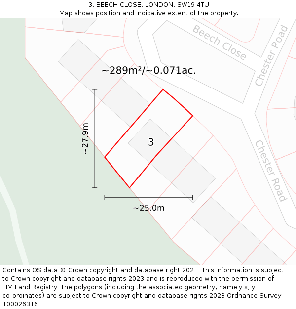 3, BEECH CLOSE, LONDON, SW19 4TU: Plot and title map