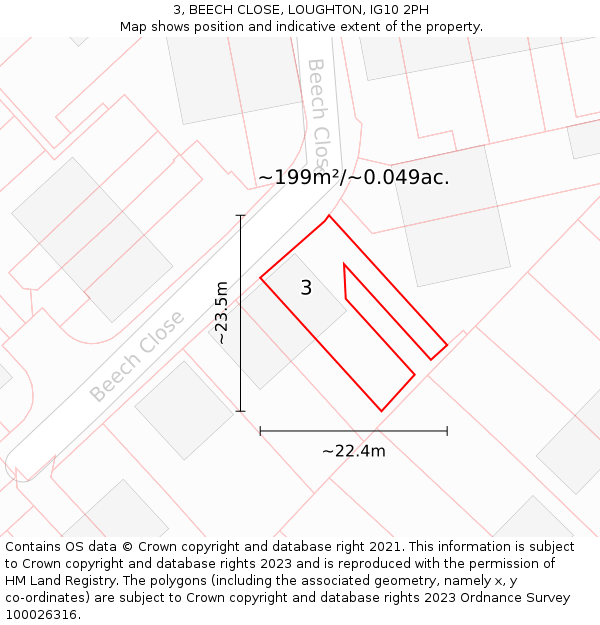3, BEECH CLOSE, LOUGHTON, IG10 2PH: Plot and title map