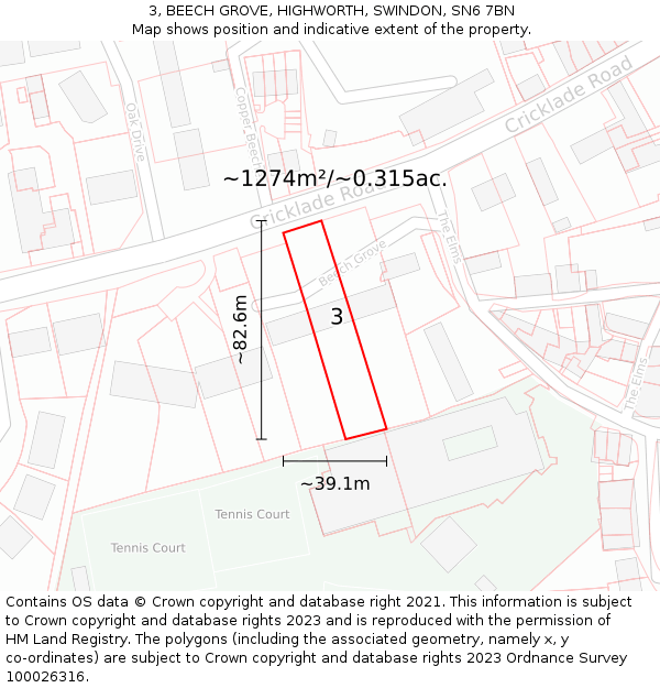 3, BEECH GROVE, HIGHWORTH, SWINDON, SN6 7BN: Plot and title map