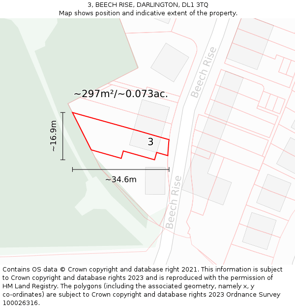 3, BEECH RISE, DARLINGTON, DL1 3TQ: Plot and title map
