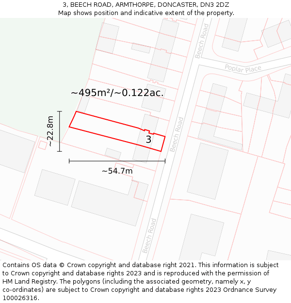 3, BEECH ROAD, ARMTHORPE, DONCASTER, DN3 2DZ: Plot and title map