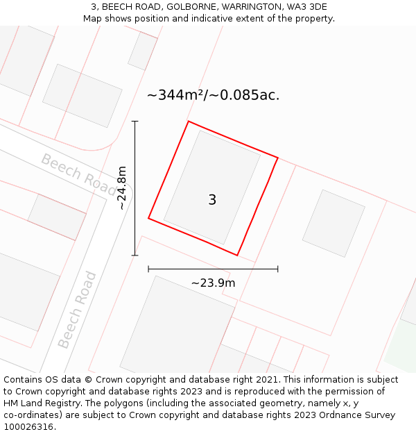 3, BEECH ROAD, GOLBORNE, WARRINGTON, WA3 3DE: Plot and title map