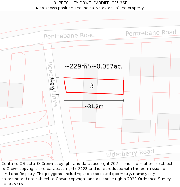 3, BEECHLEY DRIVE, CARDIFF, CF5 3SF: Plot and title map