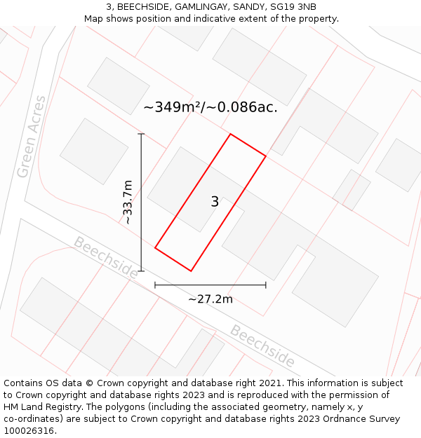 3, BEECHSIDE, GAMLINGAY, SANDY, SG19 3NB: Plot and title map