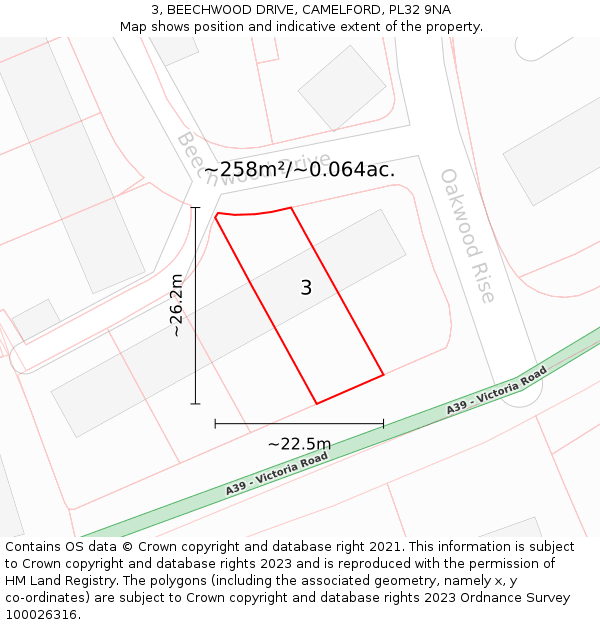 3, BEECHWOOD DRIVE, CAMELFORD, PL32 9NA: Plot and title map