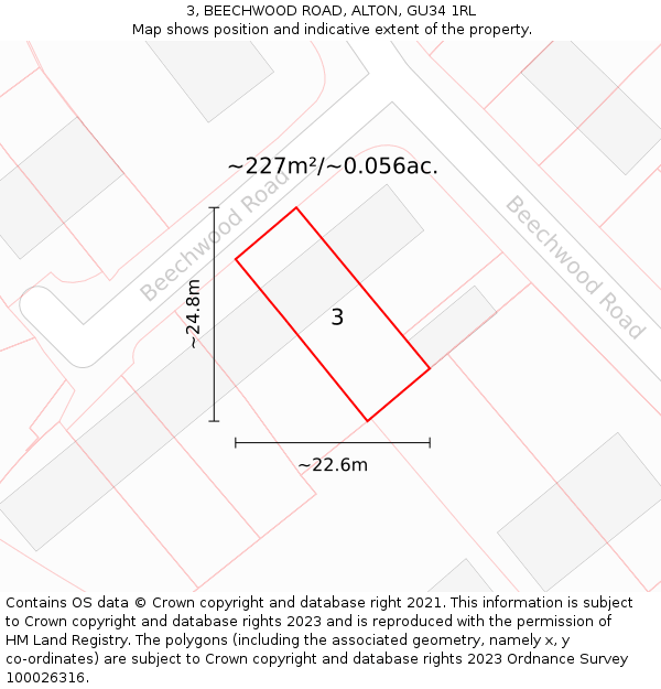 3, BEECHWOOD ROAD, ALTON, GU34 1RL: Plot and title map