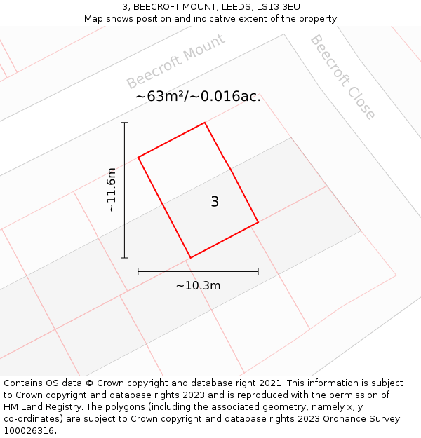 3, BEECROFT MOUNT, LEEDS, LS13 3EU: Plot and title map
