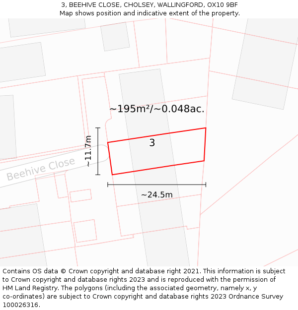 3, BEEHIVE CLOSE, CHOLSEY, WALLINGFORD, OX10 9BF: Plot and title map