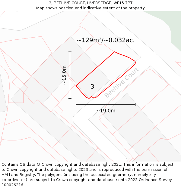 3, BEEHIVE COURT, LIVERSEDGE, WF15 7BT: Plot and title map