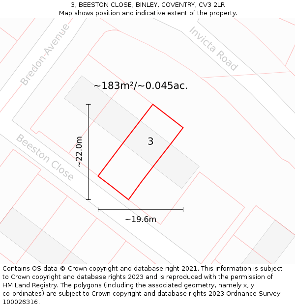 3, BEESTON CLOSE, BINLEY, COVENTRY, CV3 2LR: Plot and title map