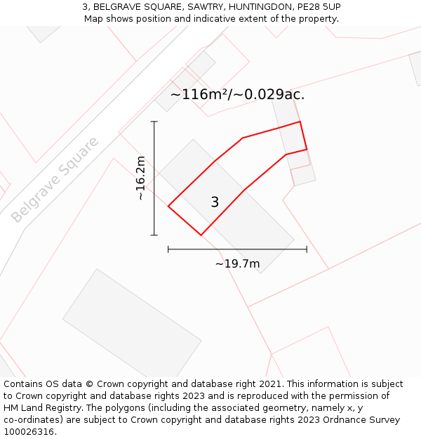 3, BELGRAVE SQUARE, SAWTRY, HUNTINGDON, PE28 5UP: Plot and title map