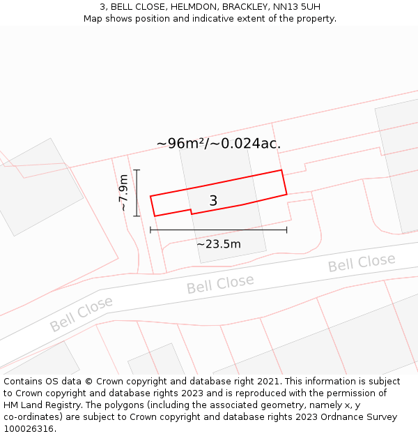 3, BELL CLOSE, HELMDON, BRACKLEY, NN13 5UH: Plot and title map