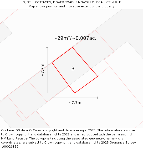 3, BELL COTTAGES, DOVER ROAD, RINGWOULD, DEAL, CT14 8HF: Plot and title map
