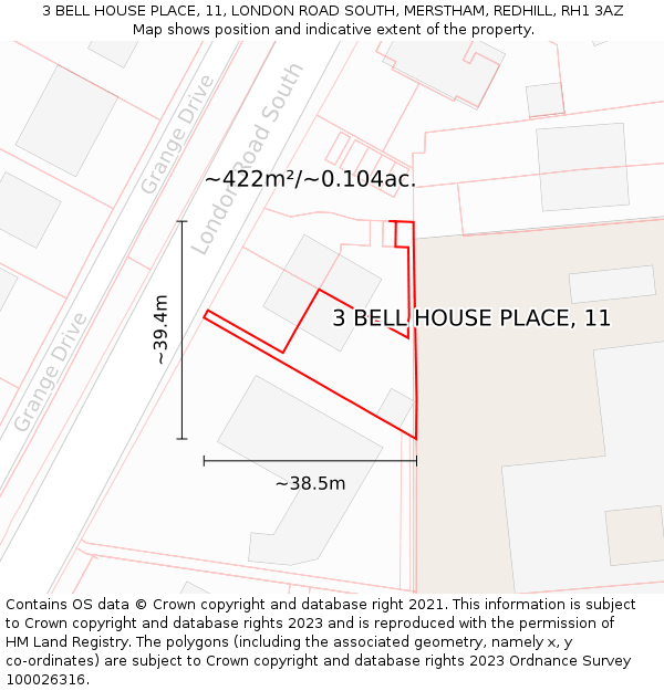 3 BELL HOUSE PLACE, 11, LONDON ROAD SOUTH, MERSTHAM, REDHILL, RH1 3AZ: Plot and title map