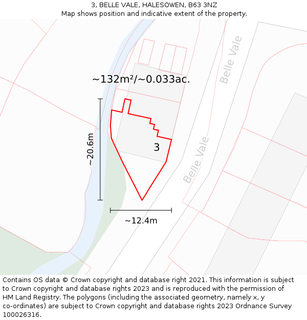 3, BELLE VALE, HALESOWEN, B63 3NZ: Plot and title map