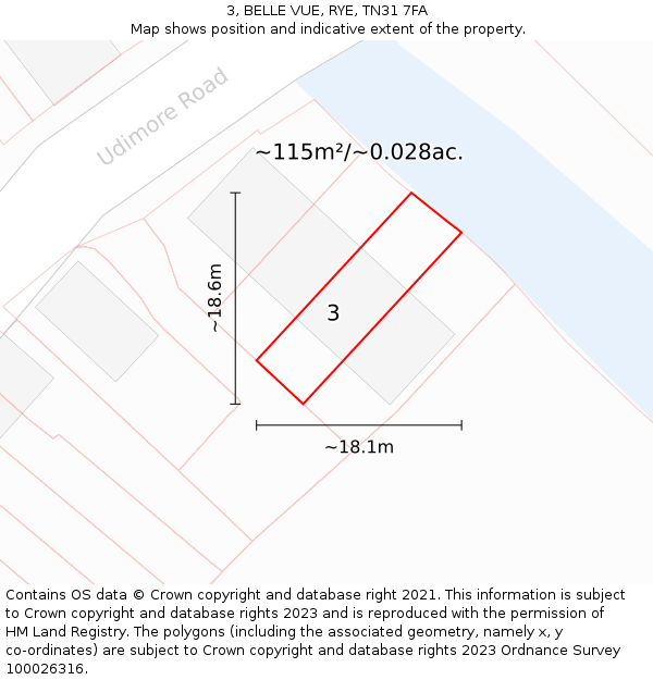 3, BELLE VUE, RYE, TN31 7FA: Plot and title map
