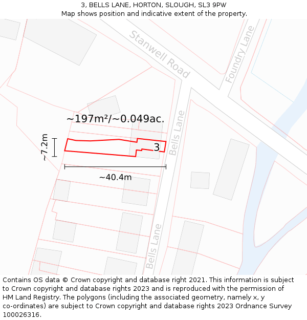3, BELLS LANE, HORTON, SLOUGH, SL3 9PW: Plot and title map