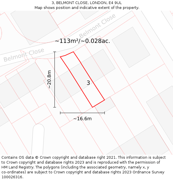 3, BELMONT CLOSE, LONDON, E4 9UL: Plot and title map