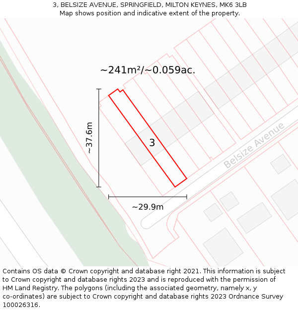 3, BELSIZE AVENUE, SPRINGFIELD, MILTON KEYNES, MK6 3LB: Plot and title map