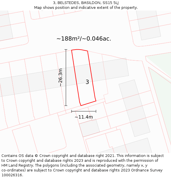 3, BELSTEDES, BASILDON, SS15 5LJ: Plot and title map