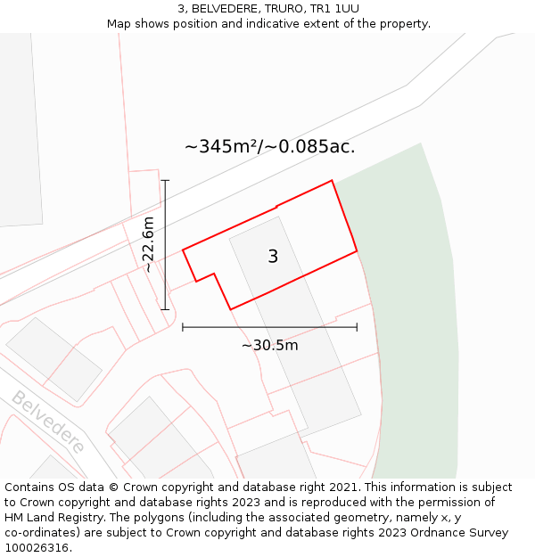 3, BELVEDERE, TRURO, TR1 1UU: Plot and title map