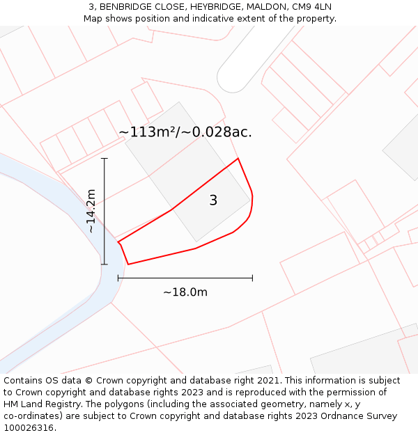 3, BENBRIDGE CLOSE, HEYBRIDGE, MALDON, CM9 4LN: Plot and title map