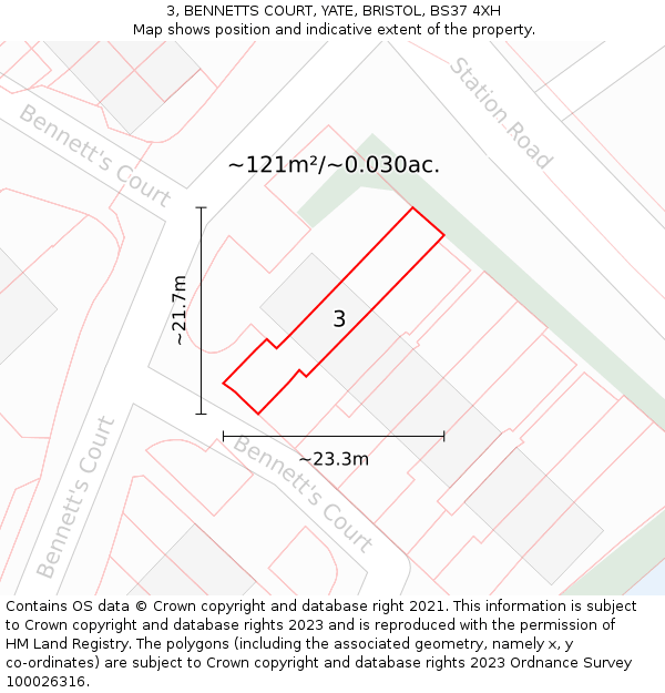 3, BENNETTS COURT, YATE, BRISTOL, BS37 4XH: Plot and title map