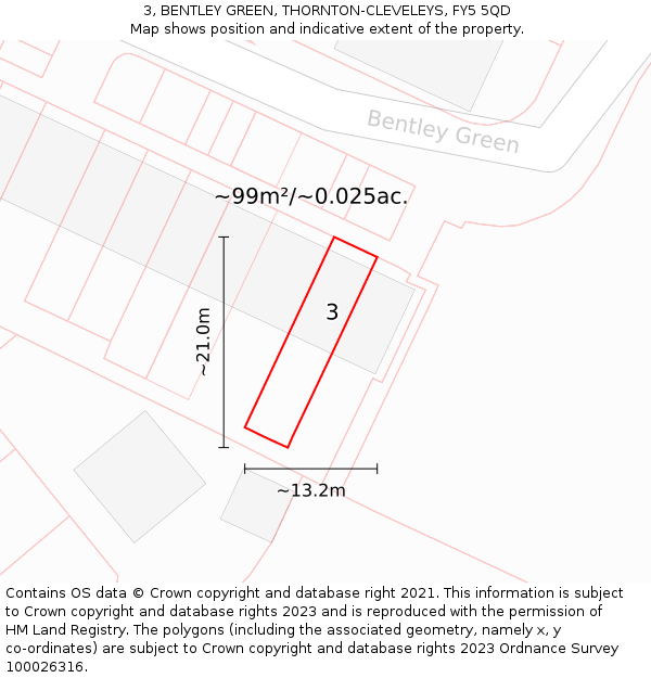3, BENTLEY GREEN, THORNTON-CLEVELEYS, FY5 5QD: Plot and title map