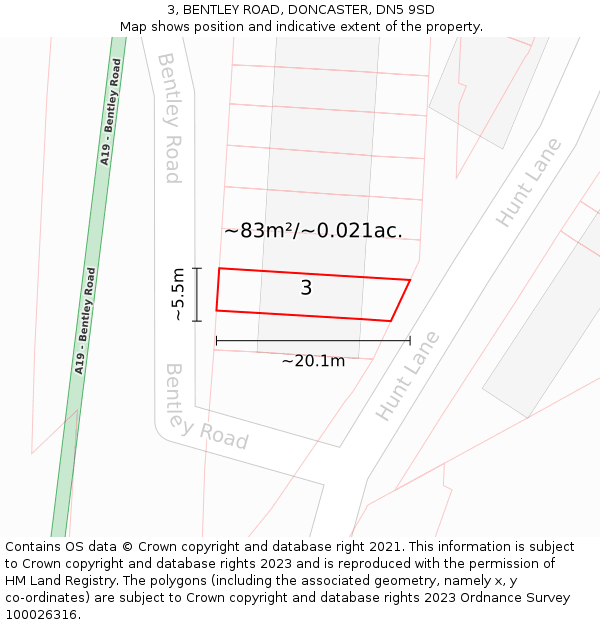 3, BENTLEY ROAD, DONCASTER, DN5 9SD: Plot and title map