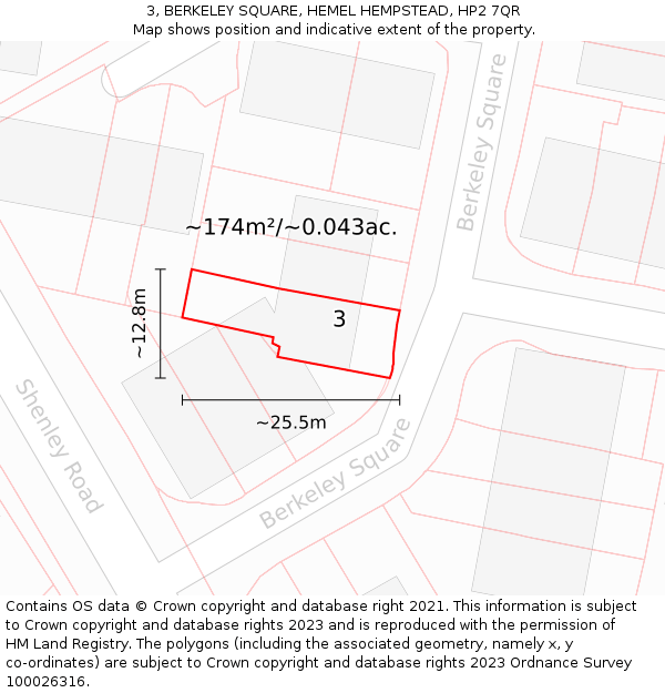 3, BERKELEY SQUARE, HEMEL HEMPSTEAD, HP2 7QR: Plot and title map