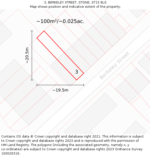 3, BERKELEY STREET, STONE, ST15 8LS: Plot and title map