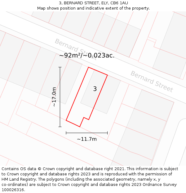 3, BERNARD STREET, ELY, CB6 1AU: Plot and title map