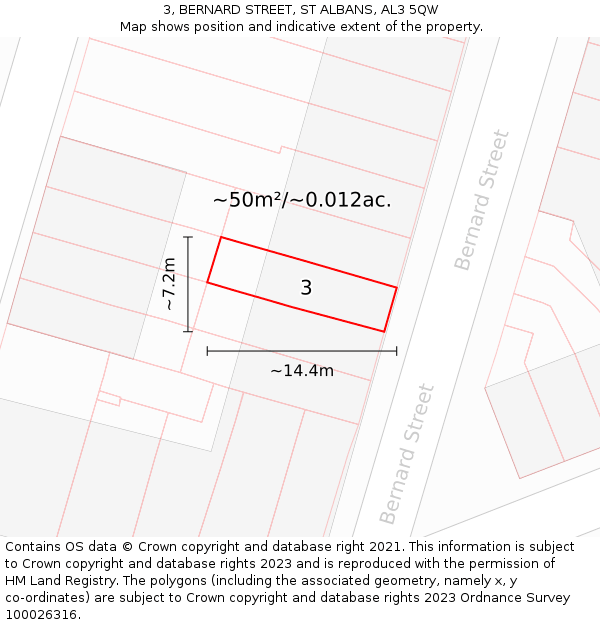 3, BERNARD STREET, ST ALBANS, AL3 5QW: Plot and title map