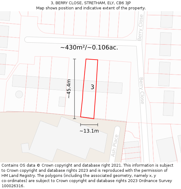 3, BERRY CLOSE, STRETHAM, ELY, CB6 3JP: Plot and title map