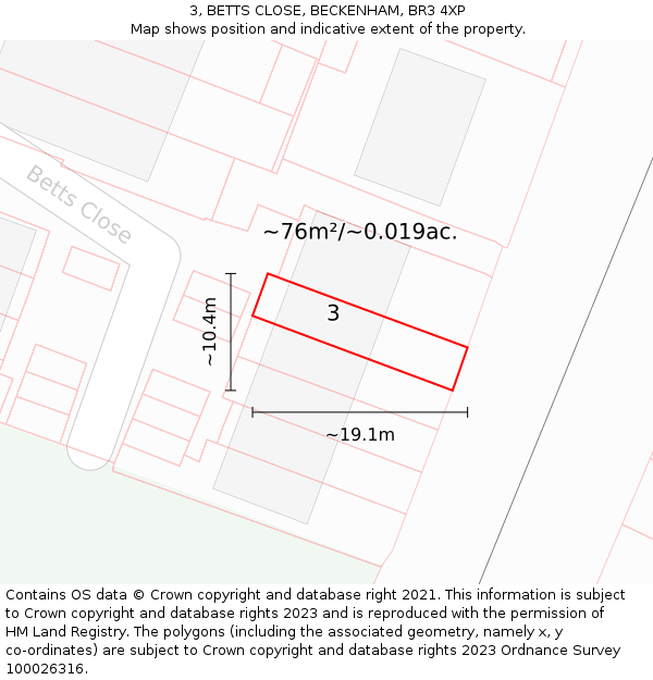 3, BETTS CLOSE, BECKENHAM, BR3 4XP: Plot and title map