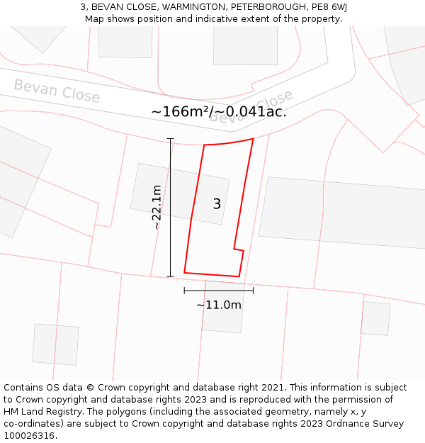 3, BEVAN CLOSE, WARMINGTON, PETERBOROUGH, PE8 6WJ: Plot and title map