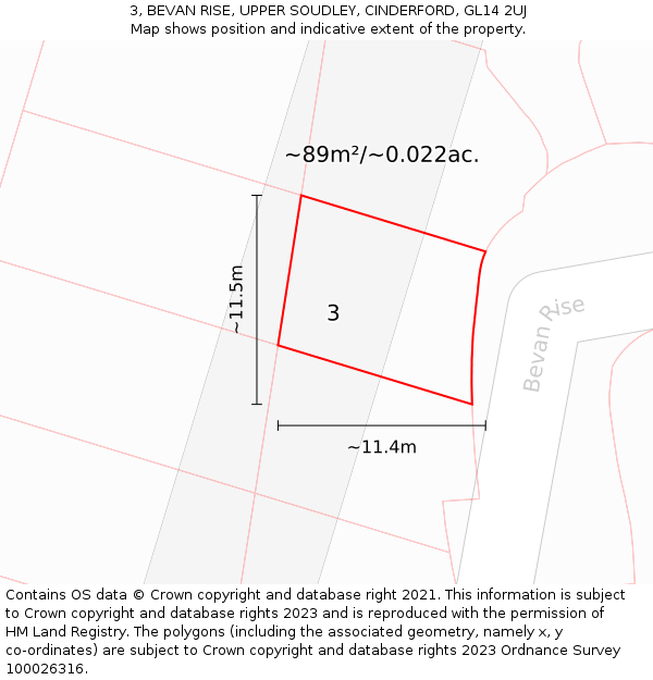 3, BEVAN RISE, UPPER SOUDLEY, CINDERFORD, GL14 2UJ: Plot and title map