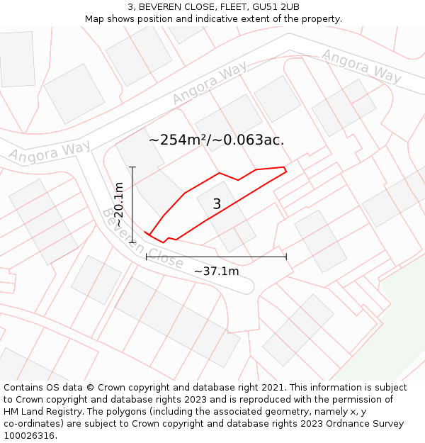 3, BEVEREN CLOSE, FLEET, GU51 2UB: Plot and title map