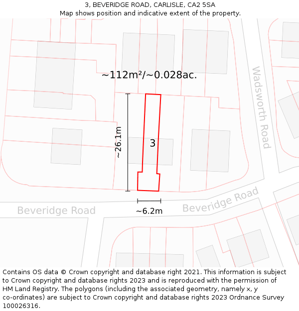 3, BEVERIDGE ROAD, CARLISLE, CA2 5SA: Plot and title map