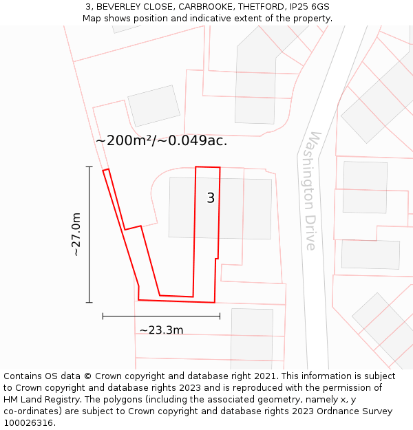 3, BEVERLEY CLOSE, CARBROOKE, THETFORD, IP25 6GS: Plot and title map