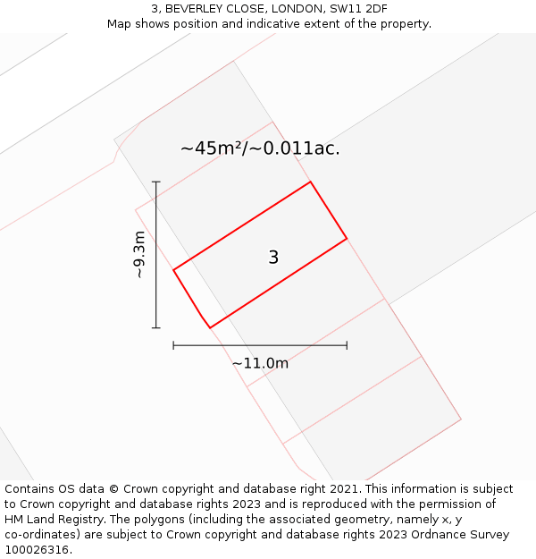 3, BEVERLEY CLOSE, LONDON, SW11 2DF: Plot and title map